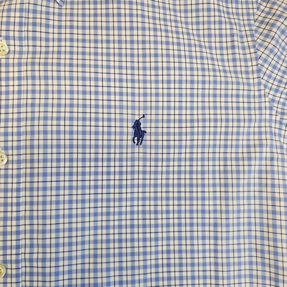 Polo Ralph Lauren Mens XL Non Iron Gingham Check Button Down Shirt Blue White - Picture 4 of 7
